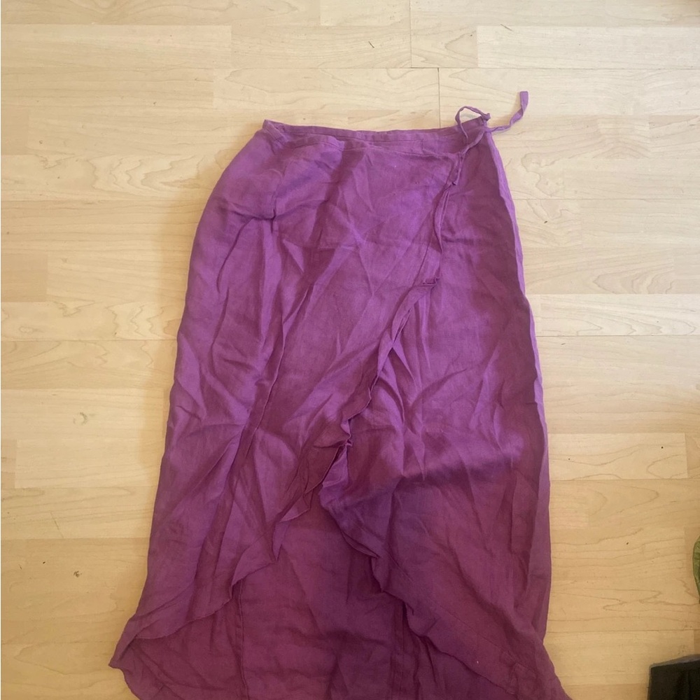 100% linen women’s wrap around purple skirt